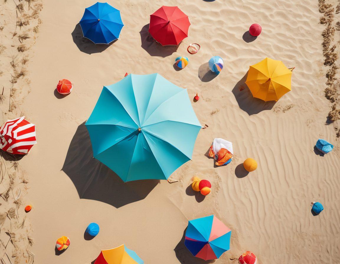 A fashionable beach scene featuring a diverse group of people showcasing various chic swimwear styles, blending sporty and stylish designs. Include vibrant sun umbrellas, playful beach balls, and colorful beach towels scattered on soft sand, with a clear blue ocean in the background. Capture the summer vibe with bright colors and lively expressions. super-realistic. vibrant colors. beach theme.